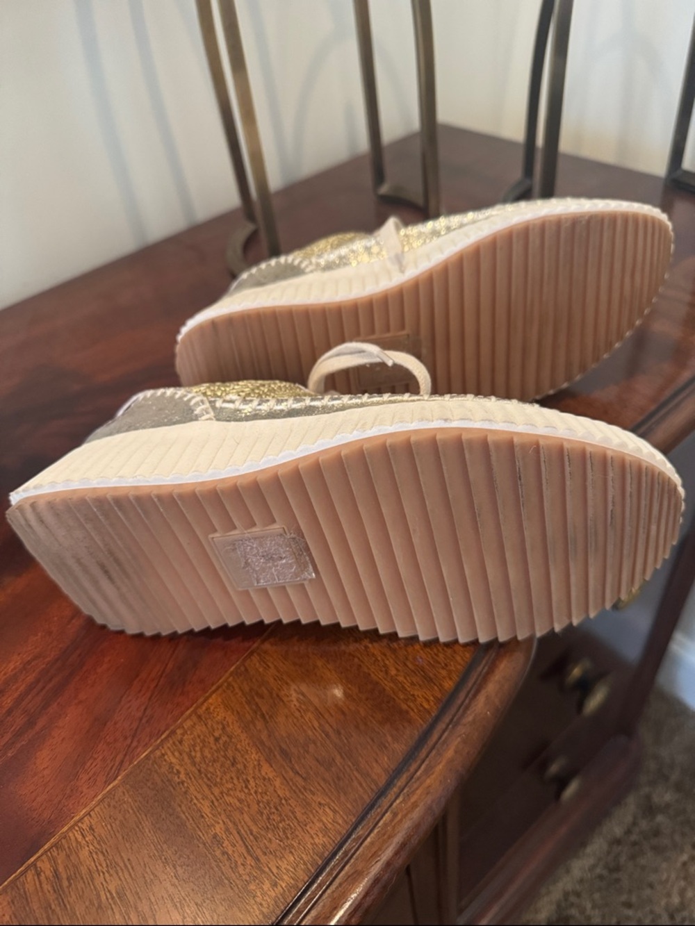 Dolce Vita Metallic Gold and Cream Platform Sneakers - Picture 3 of 4